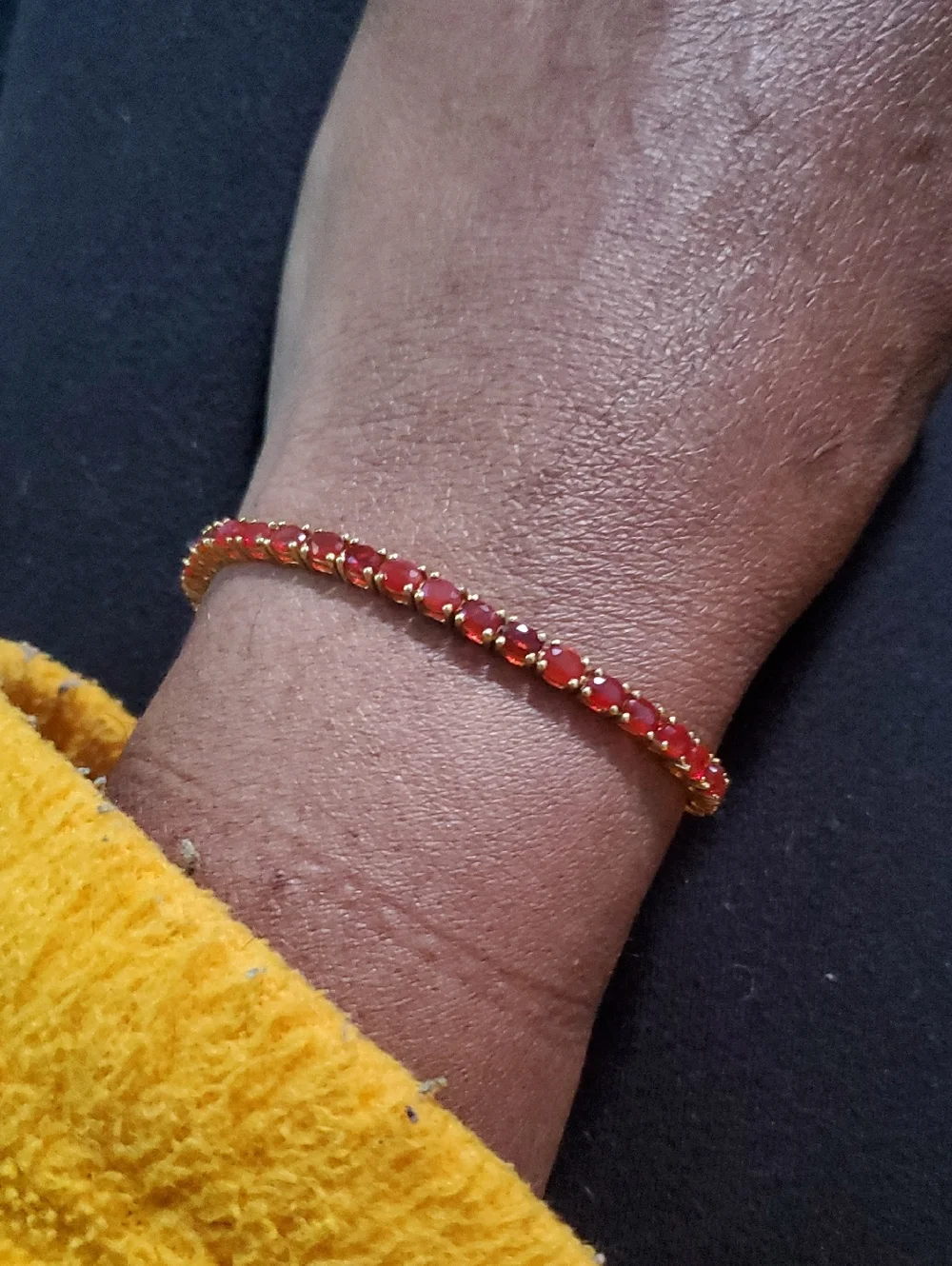 Mexican Cherry Fire Opal Tennis Bracelet 18K Vermeil Yellow Gold 3ctw
